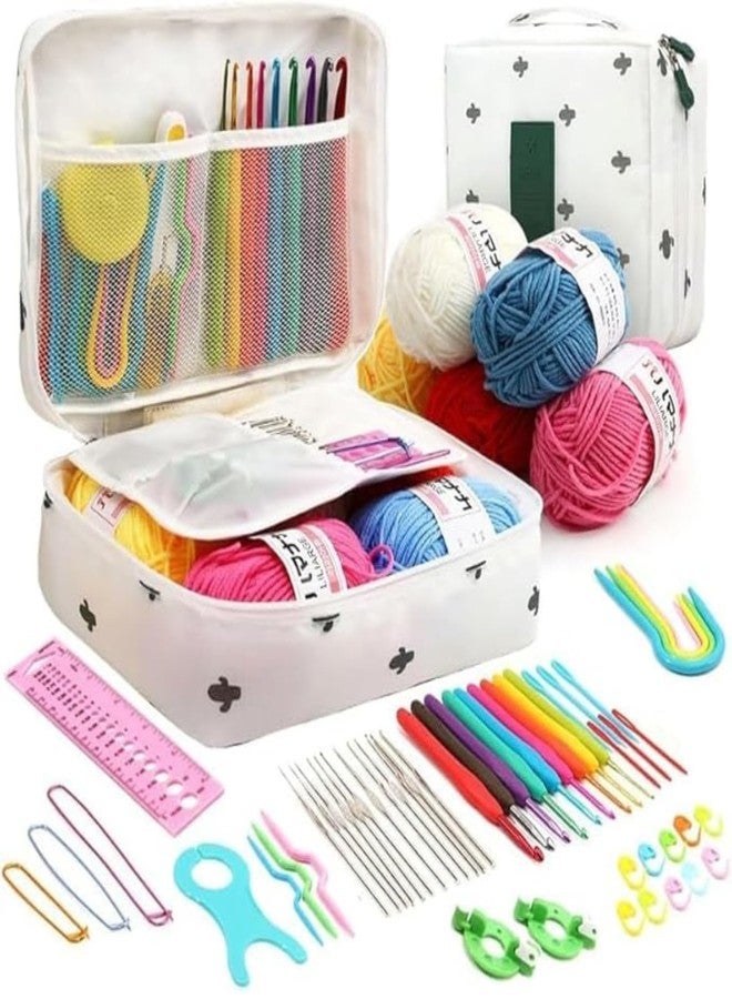 Tusmad Crochet Kit for Beginners Adults - 107 Pcs Starter Crochet & Knitting Kit with Yarn, Hooks, Stitch Markers & Accessories, Complete Crochet Set in Cactus White Storage Bag - Image 1